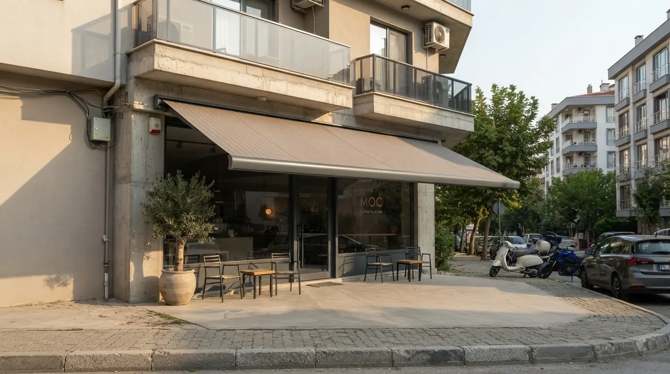Bayraklı’da uygulanan kasetli tente sistemi