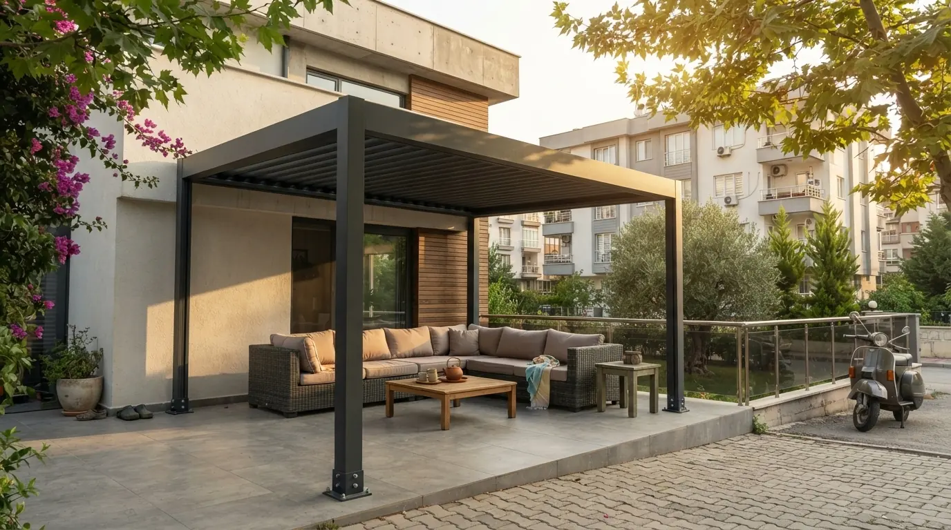Bayraklı'da uygulanmış rollingroof pergola örneği